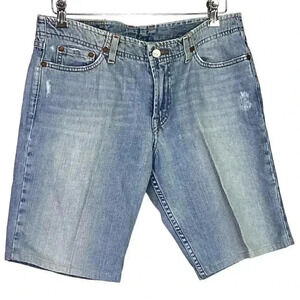 Vintage Lucky Brand Women 10 Distressed Button Fly Light Wash Jean Shorts Blue